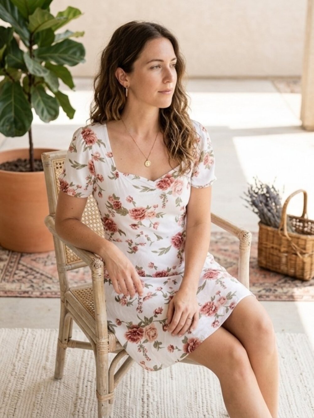 Ardene Laurel Cottagecore Floral Mini Dress Blush Pink Rose NWT Large
